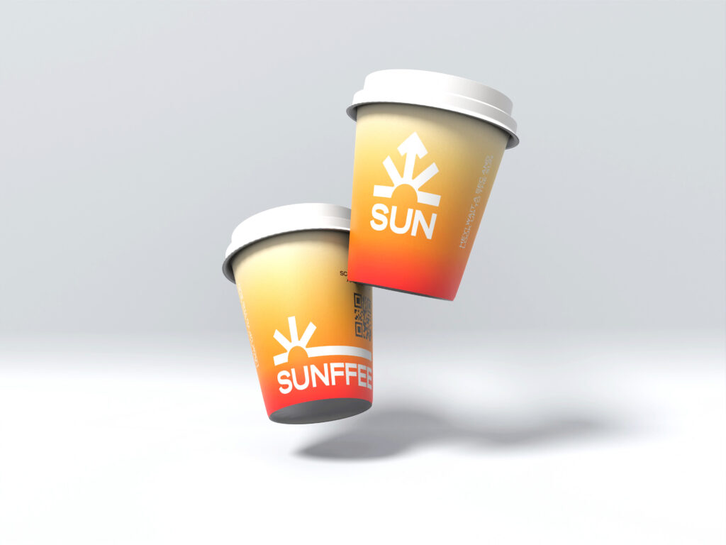 advertisement for Sunffee cafe with coffee cups
