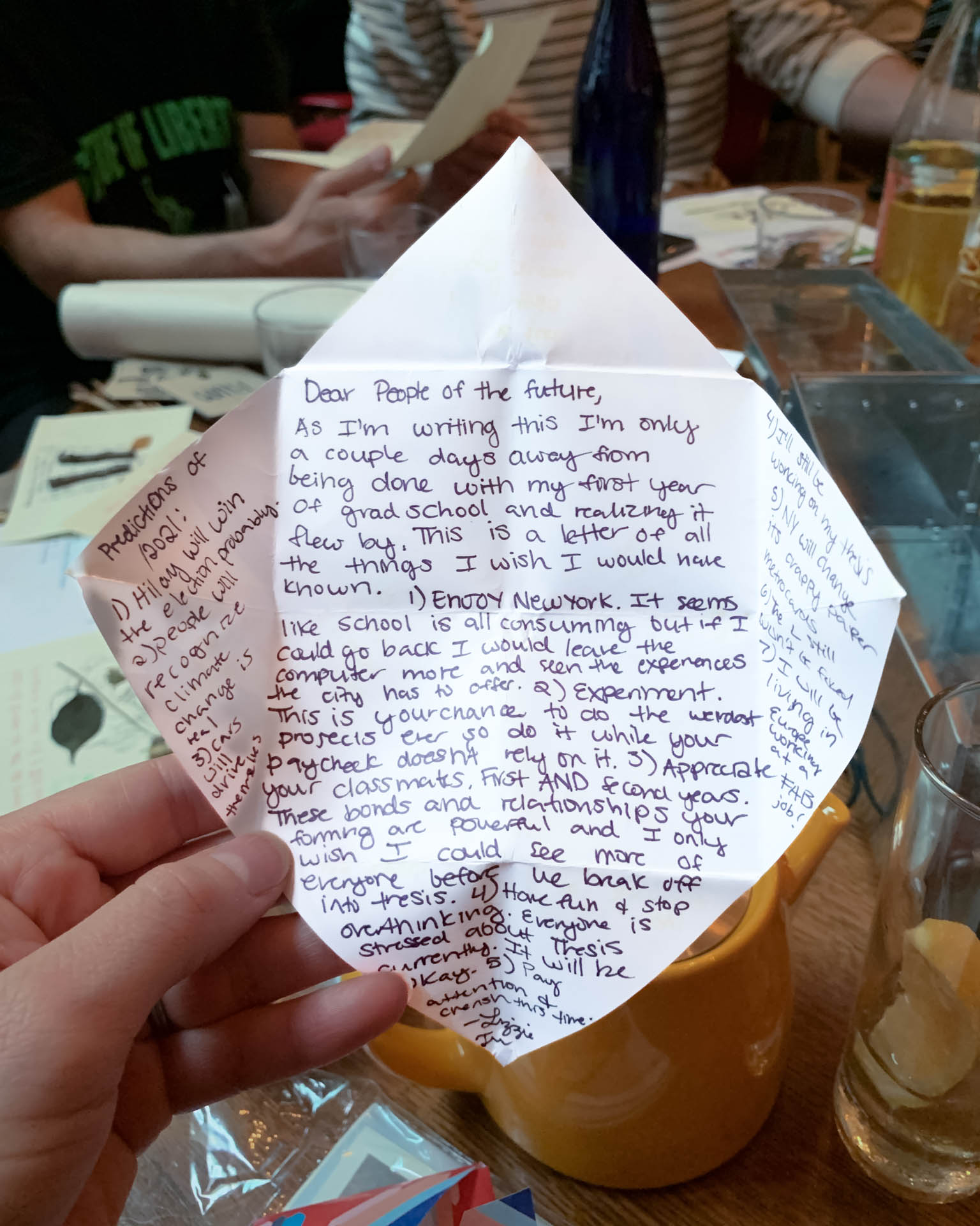 folded paper with message to people who open the TIme Capsule