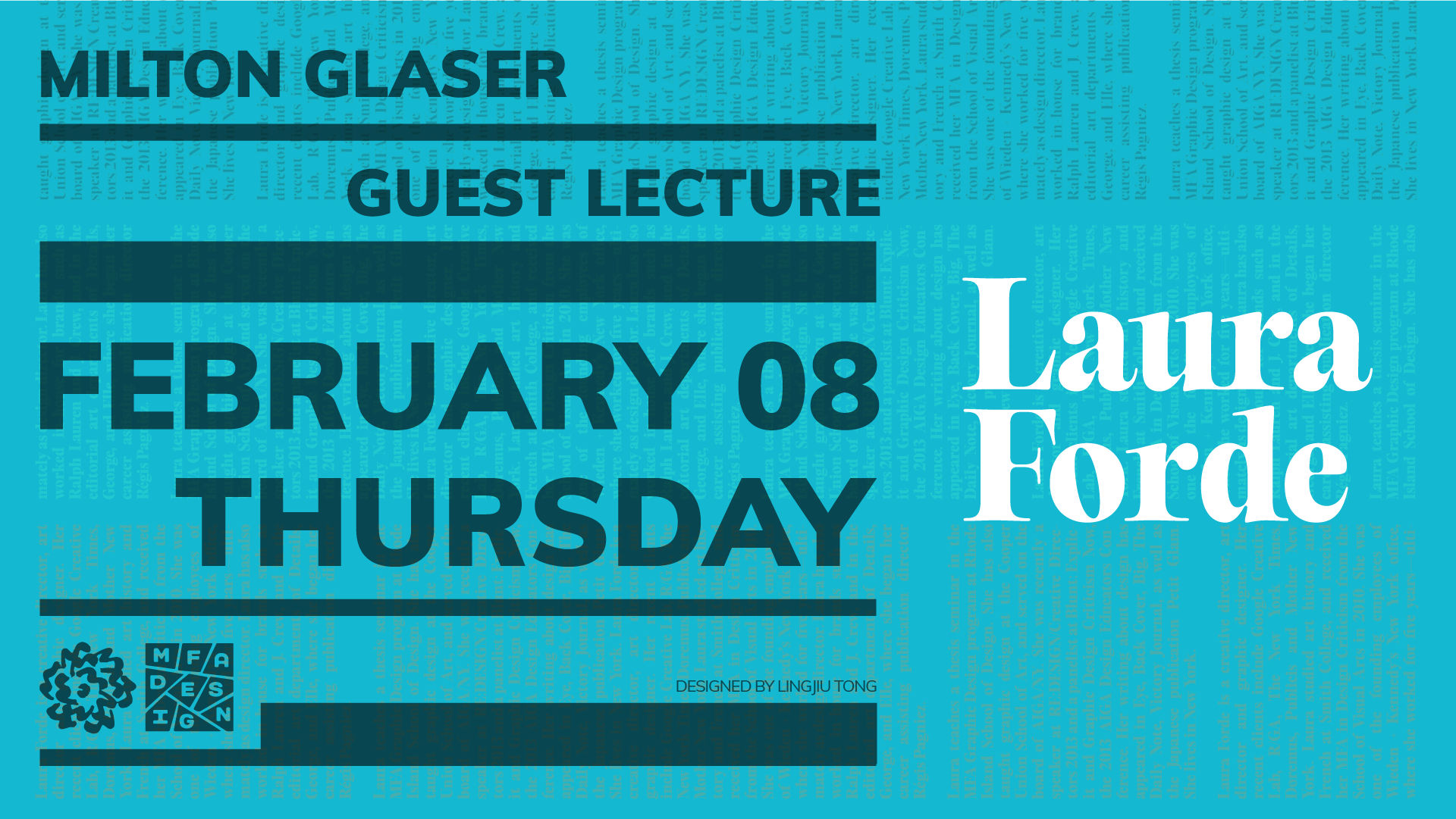 informational poster announcing guest lecturer Laura Forde