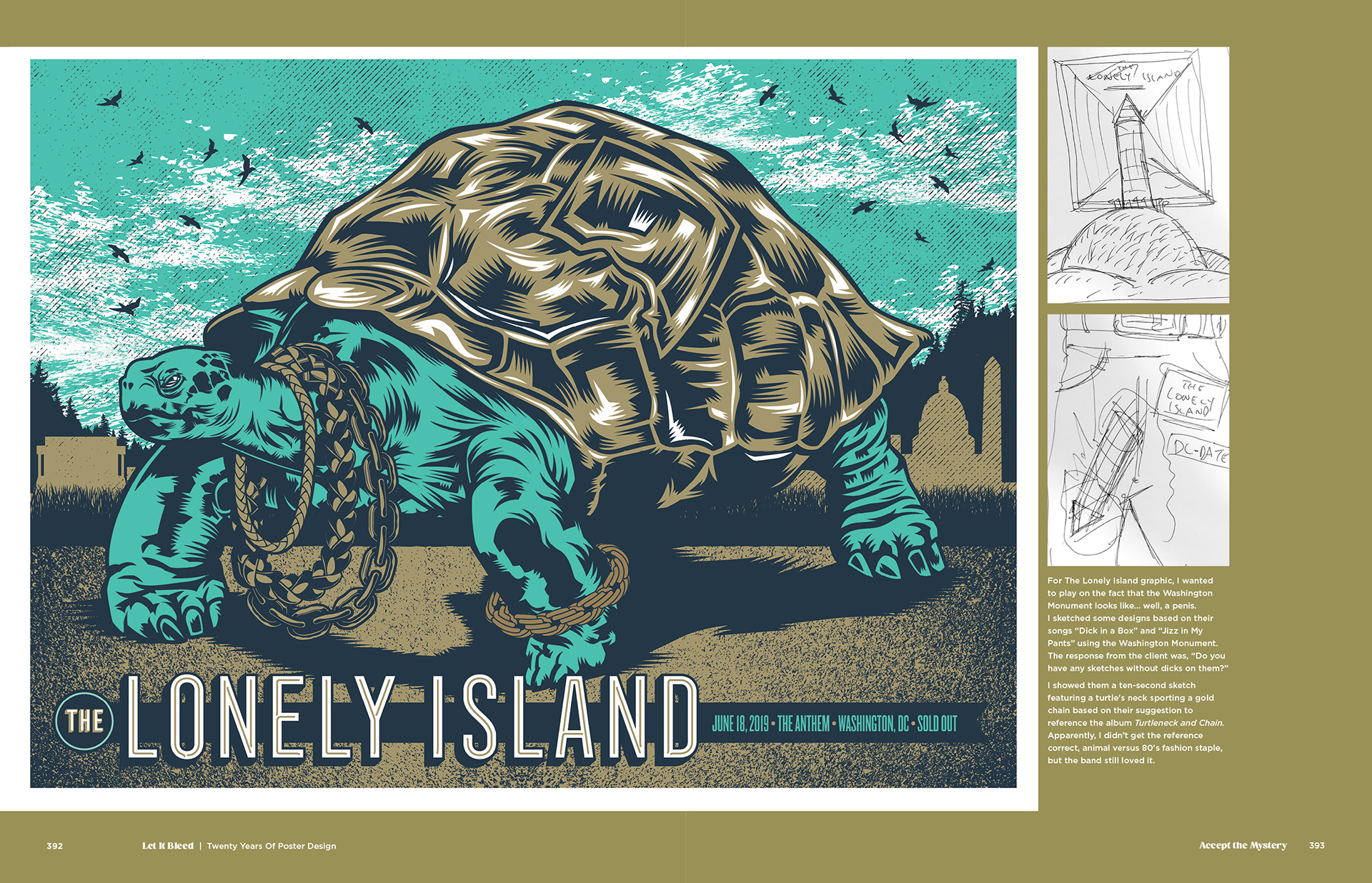 2 page spread of an illustration of a turtle
