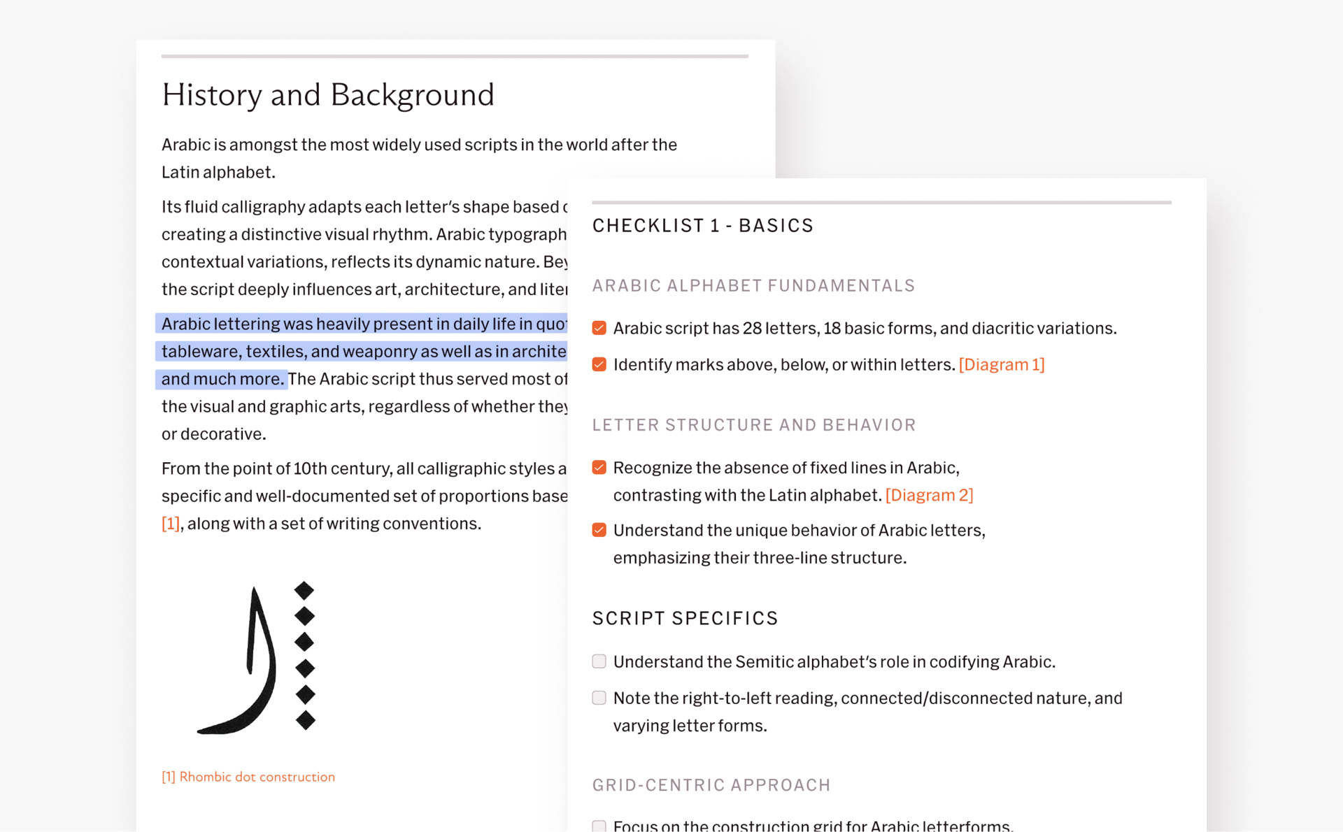 text that shows information about graphic design and a checklist