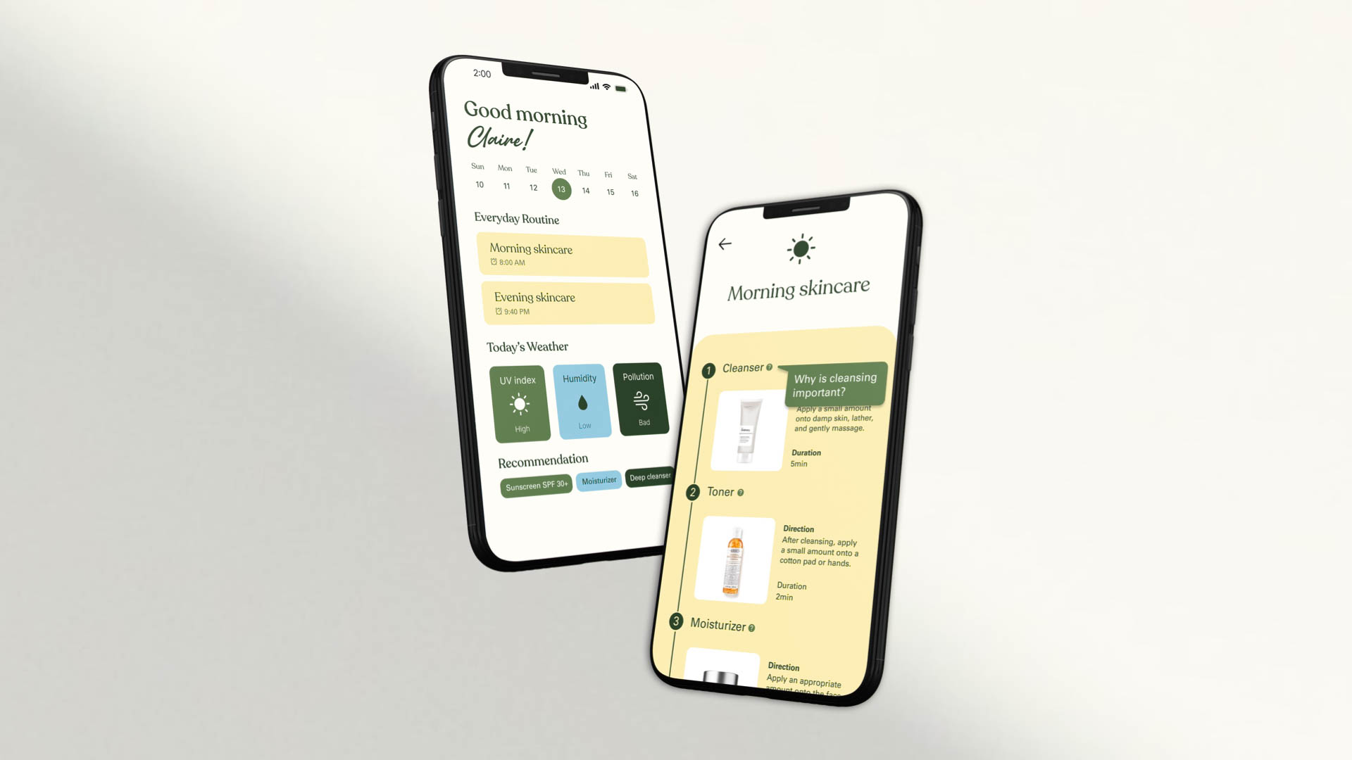 two iphones showing two pages from the Dewy venture project