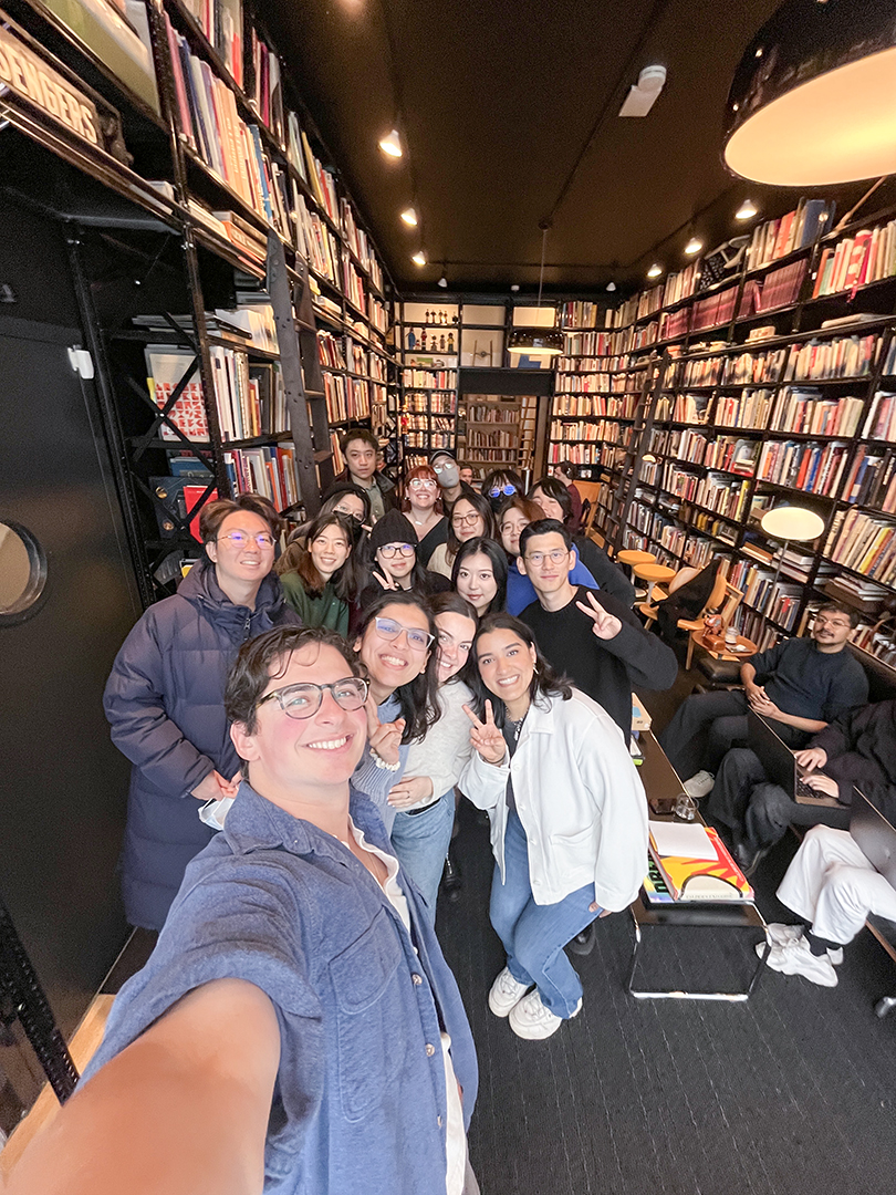 group photo of students in a library