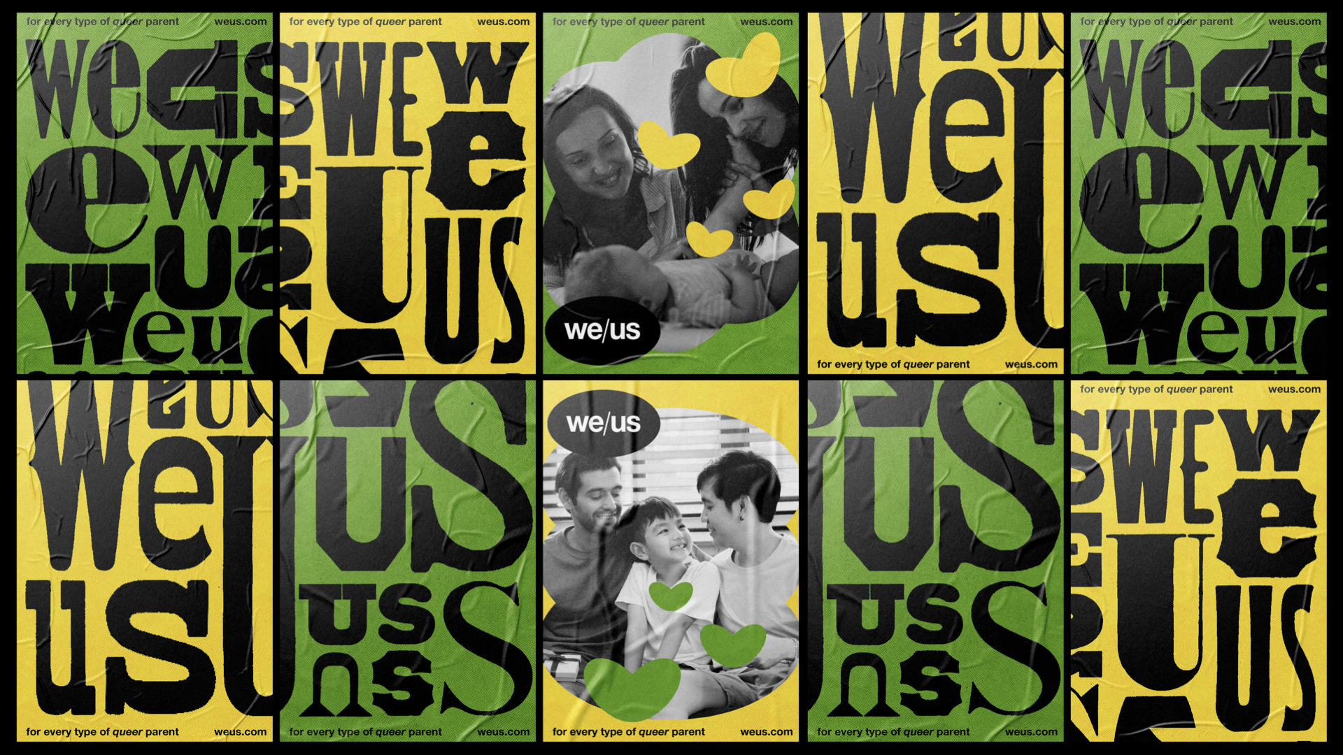 posters on a wall with the We/Us thesis venture logo