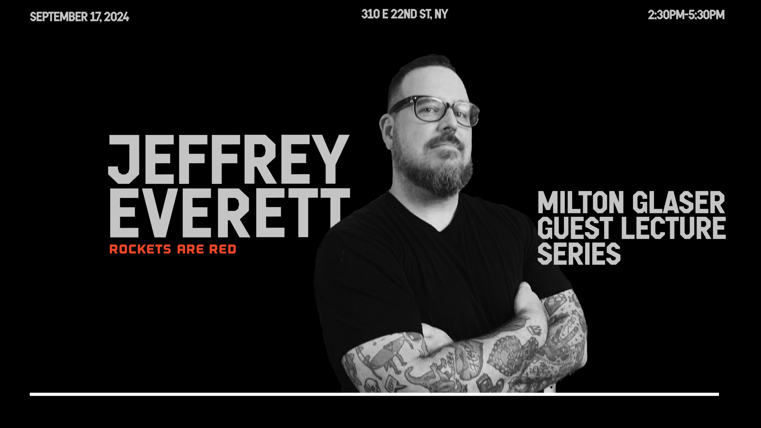 poster showing portrait of guest speaker Jeffrey Everett