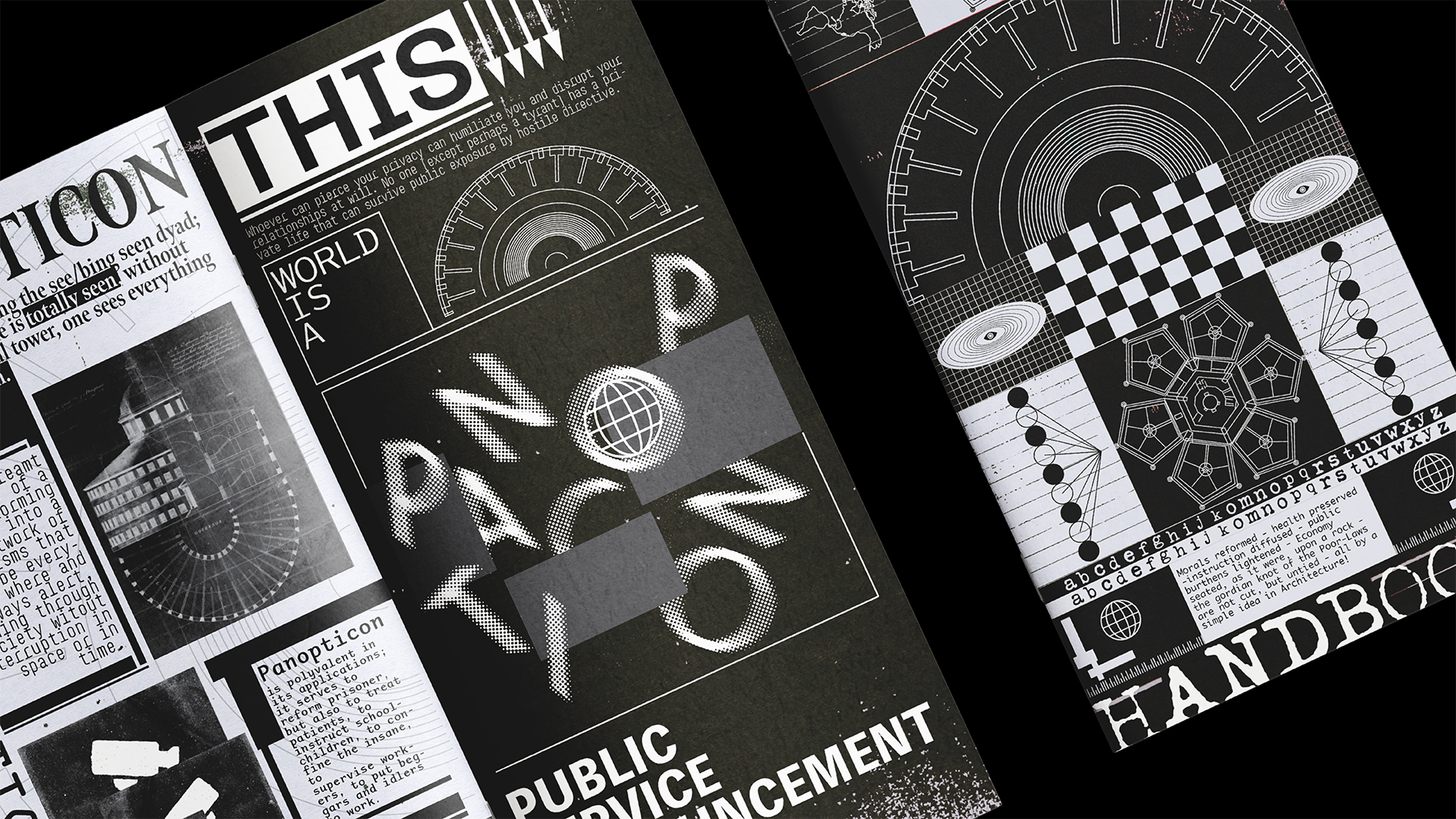 black and white graphic design work example with typography