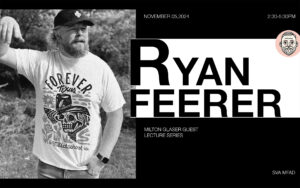 poster for guest lecture Ryan Feerer, portrait of him in the woods