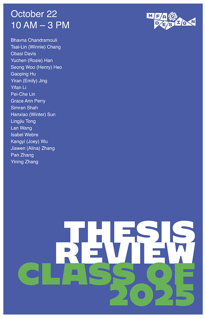 poster for Thesis Review, blue, with names