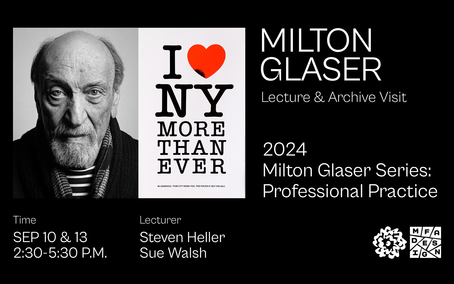 a portrait of Milton Glaser and his I love new york poster