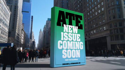 a photo illustration of an outdoor advertisement for ATE magazine