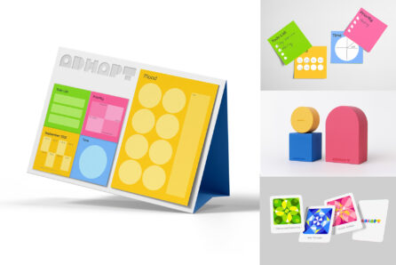 a colorful calendar with geometric shapes