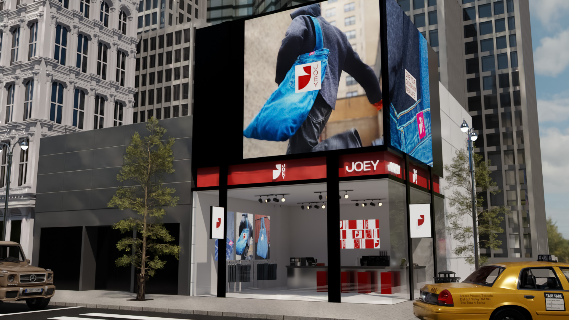 a 3D render of a corner store for the Joey brand