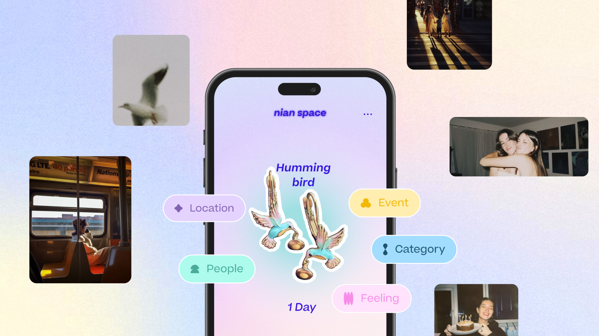 an iphone with  several photos around it