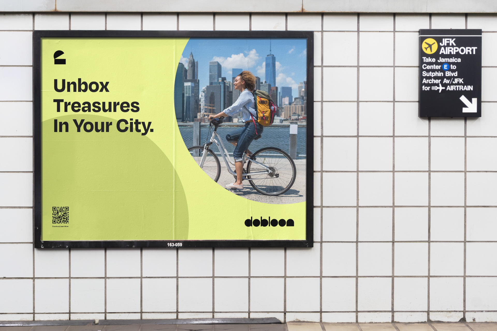 a subway poster about the Dobloon brand. tile walls