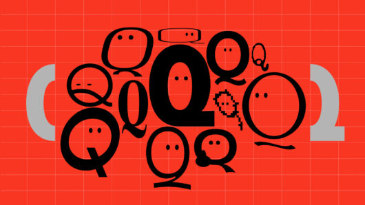a colorful group of letter Qs in different styles