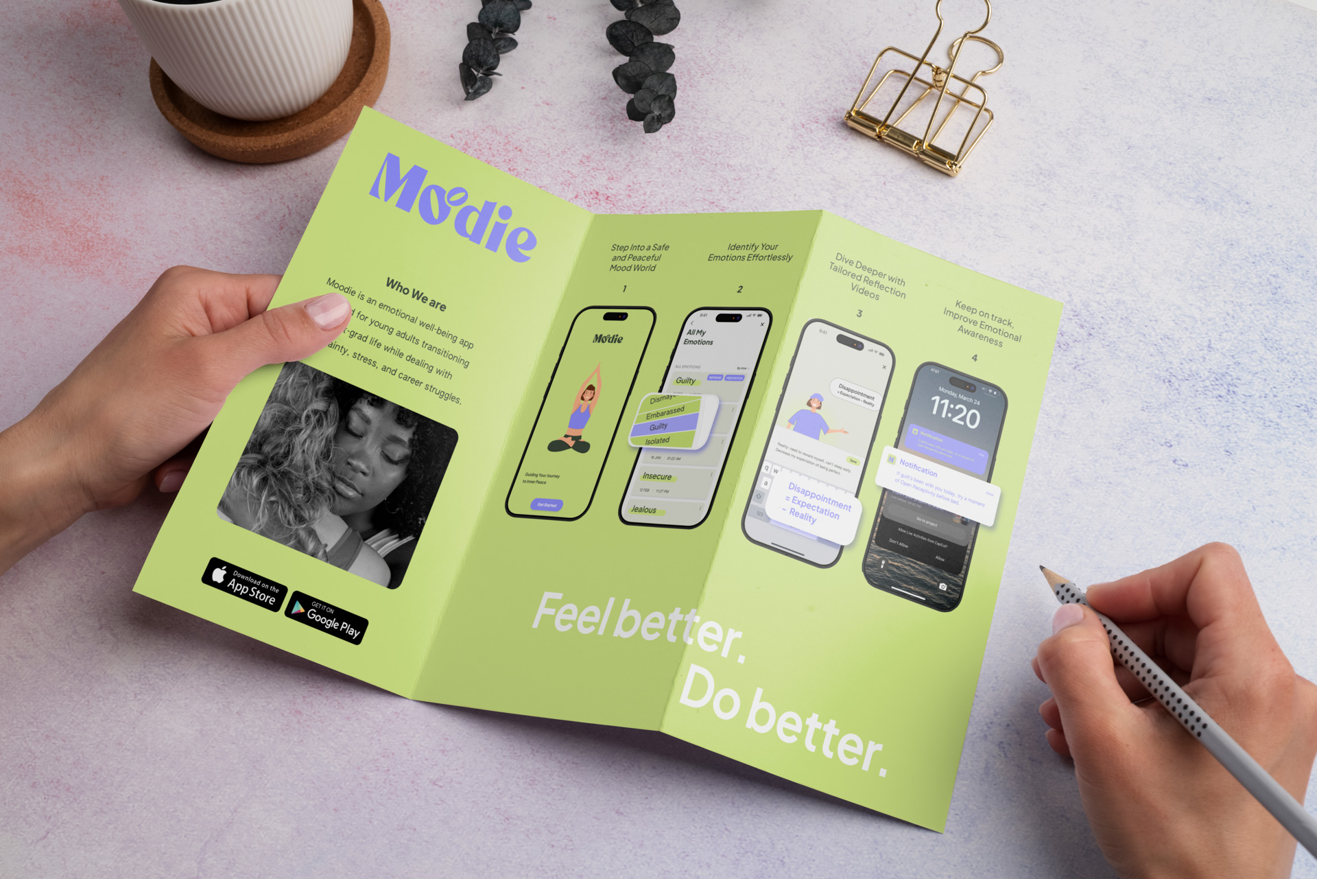 a three panel pamphlet with the Moodie campaign marketing
