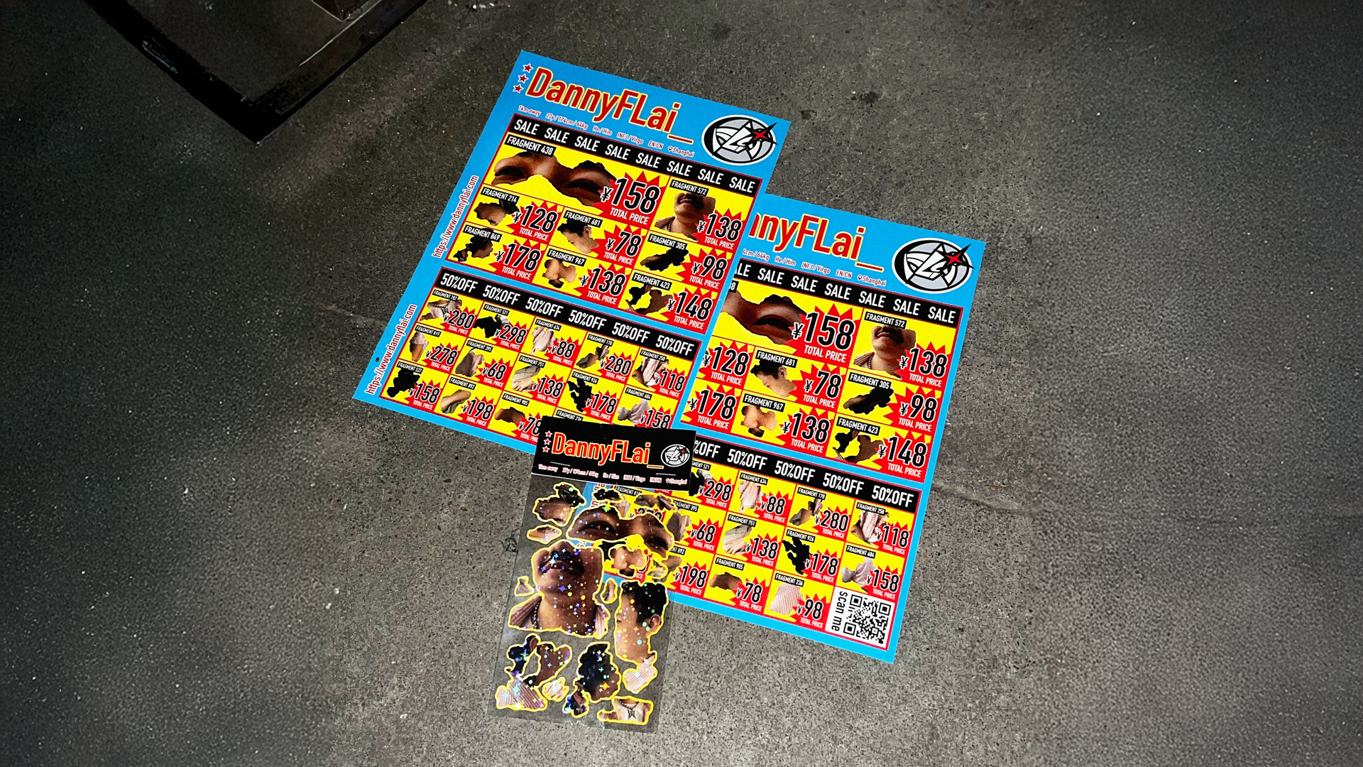 colorful printed designed flyers on the cement ground