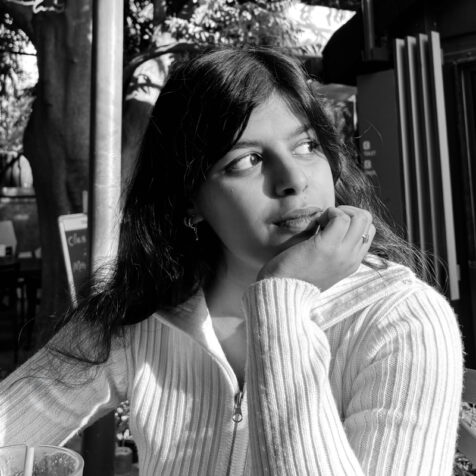 black and white portrait of a woman looking off camera