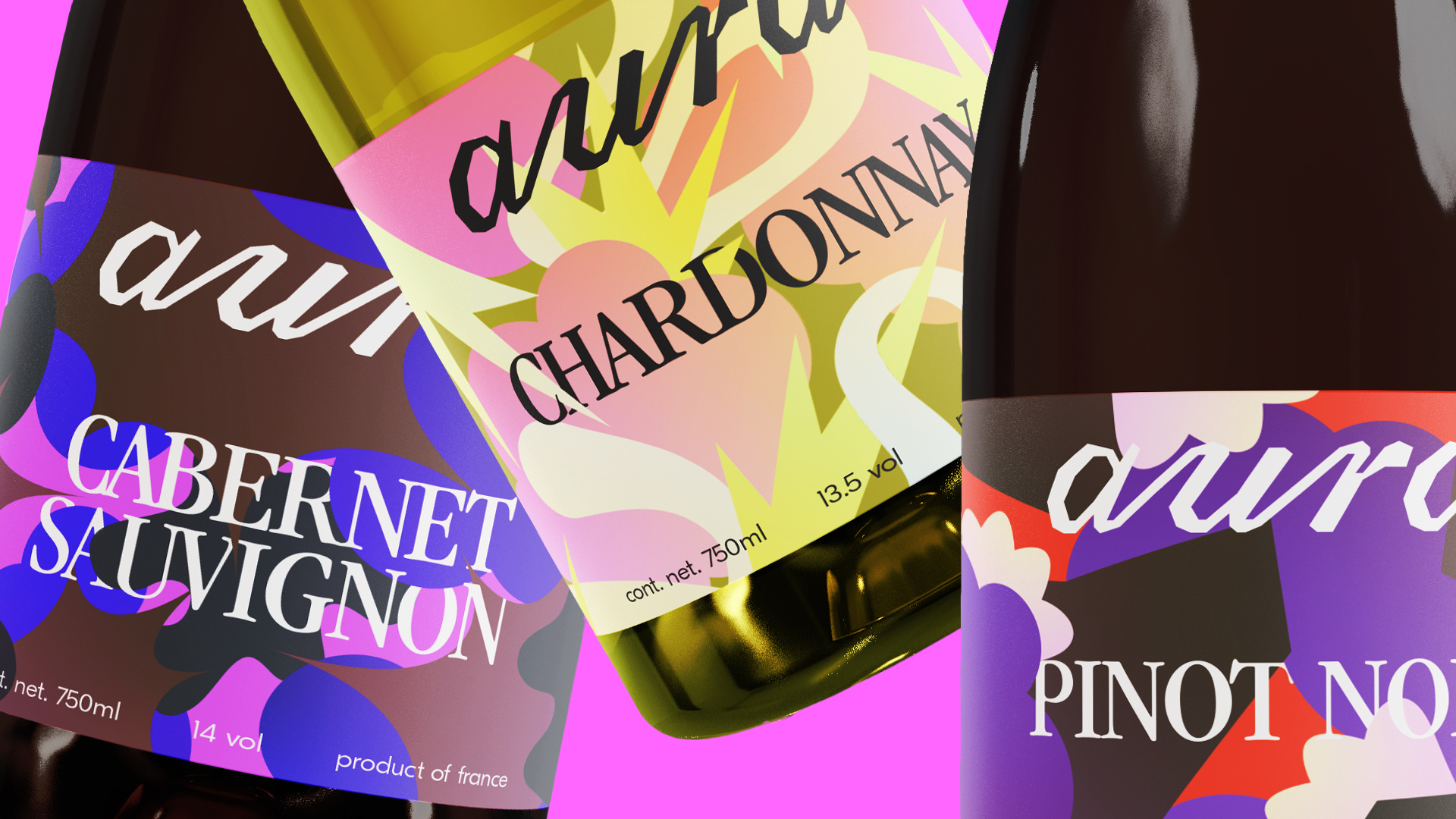 closeup of three labels for bottles of wine