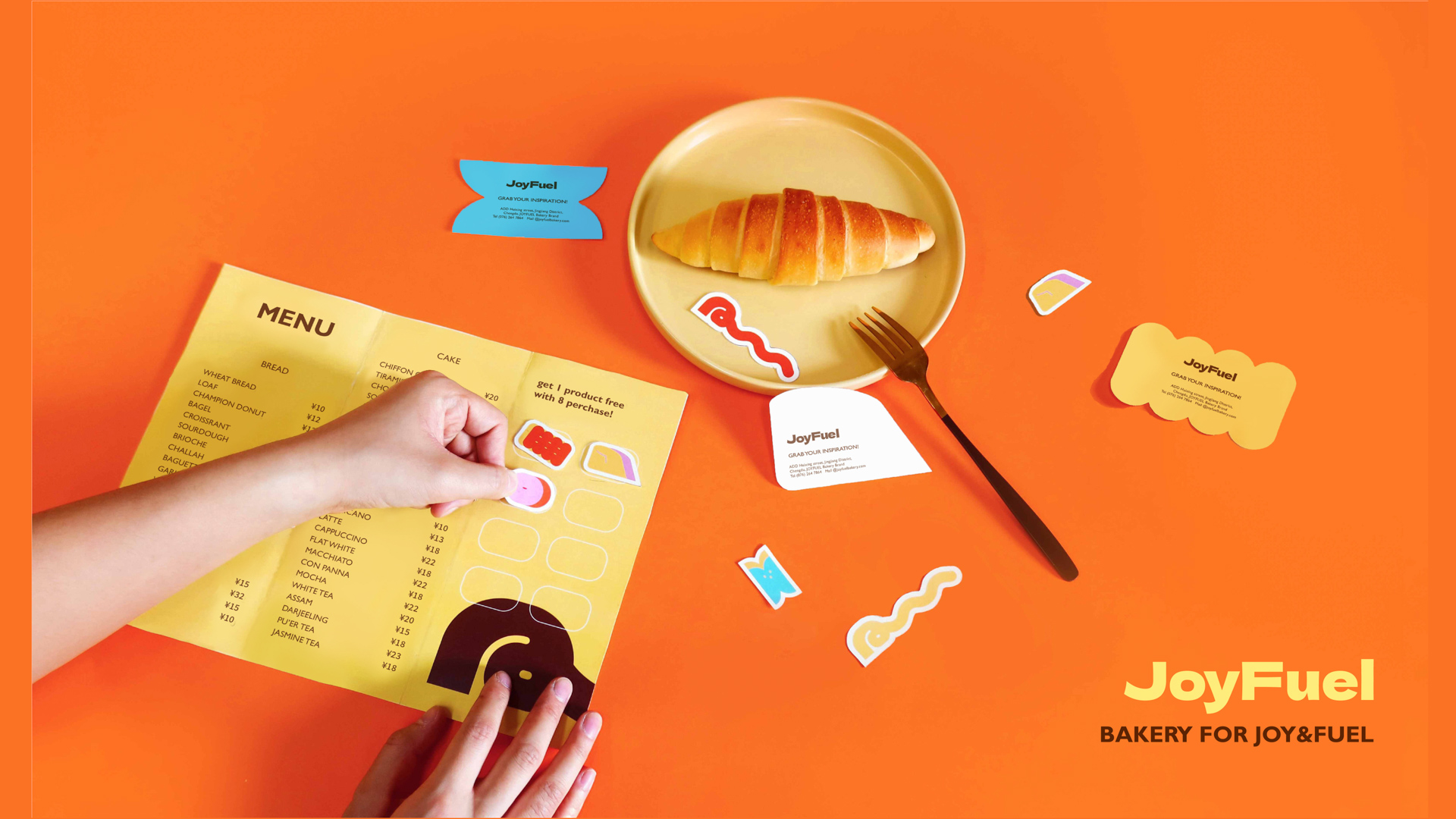 a menu and promotional materials for a bakery called JoyFuel