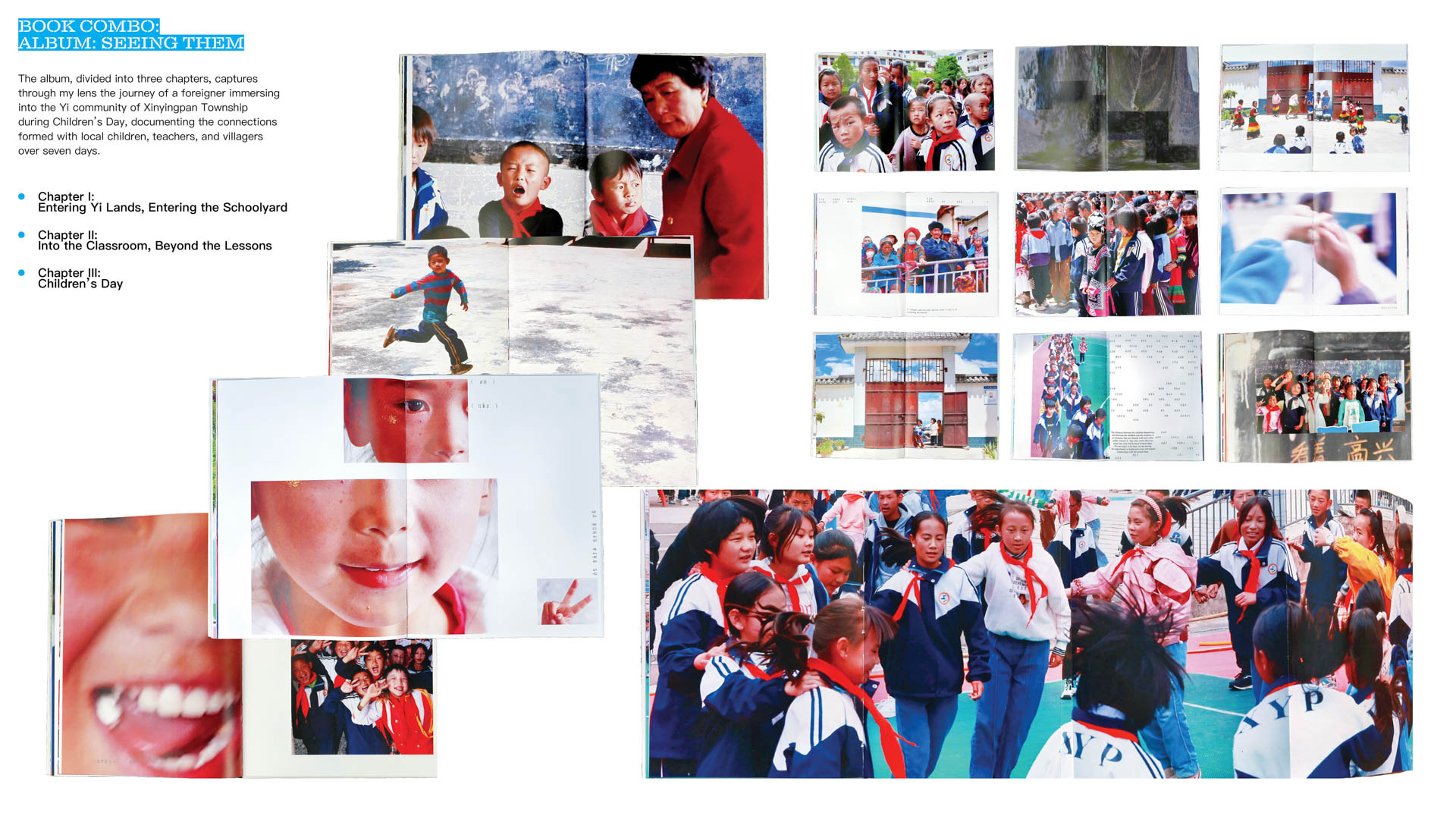 over a dozen photos in books of children