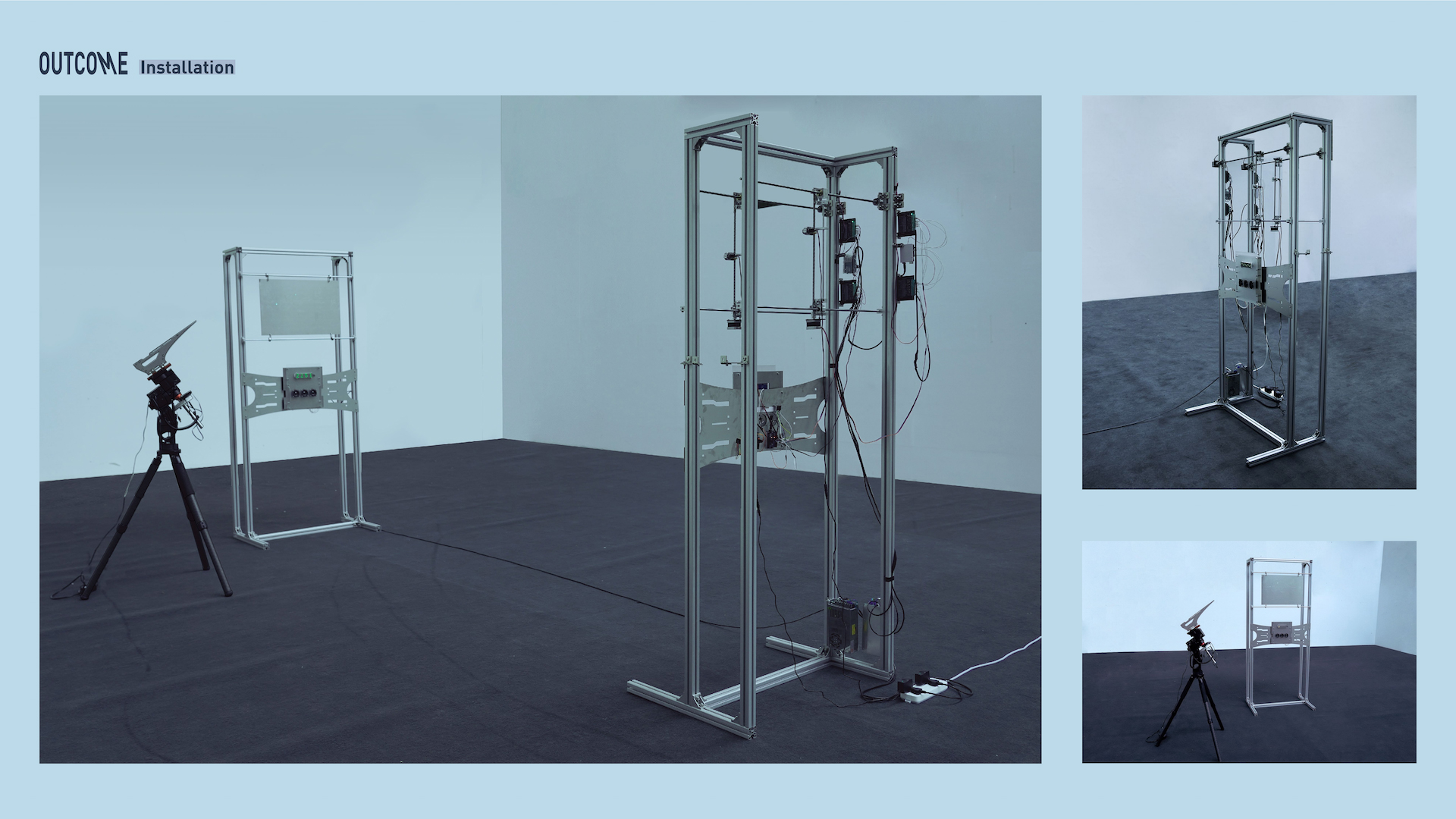 a white room with metal structures