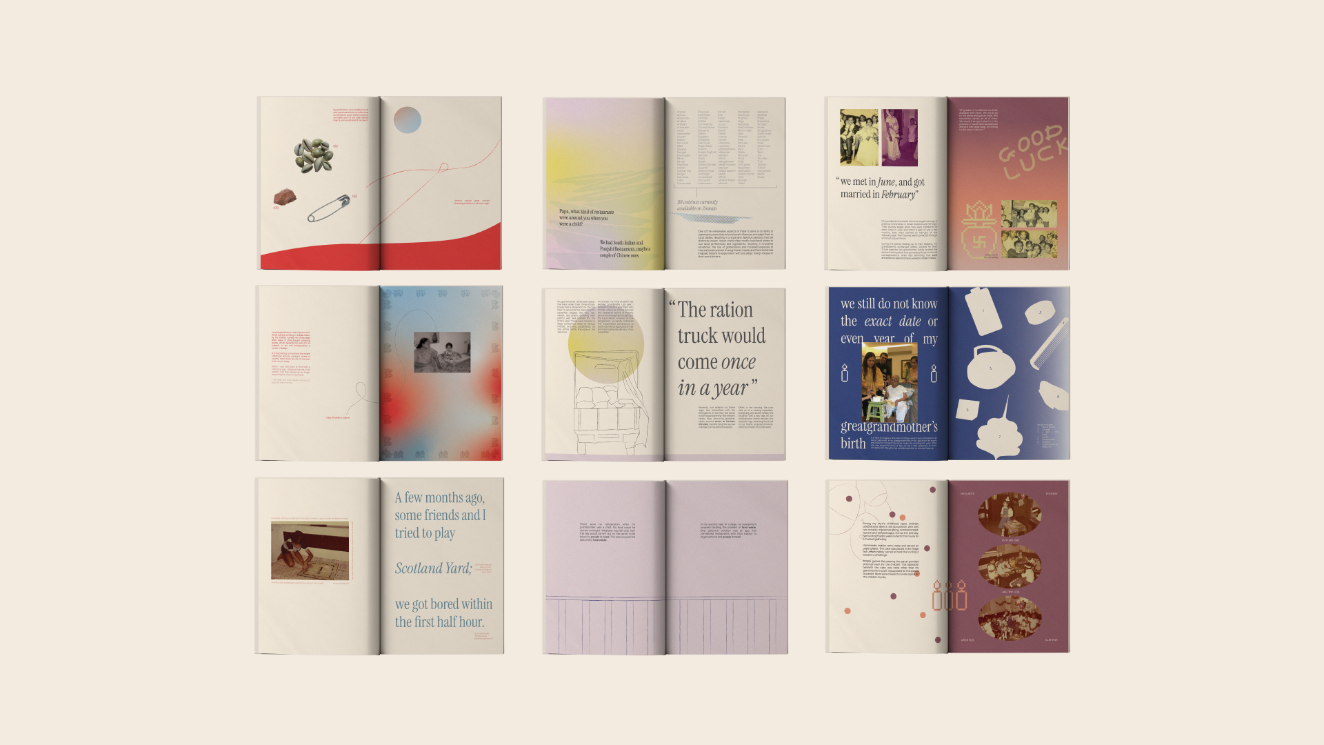 covers of several beige books with writing and illustrations on them